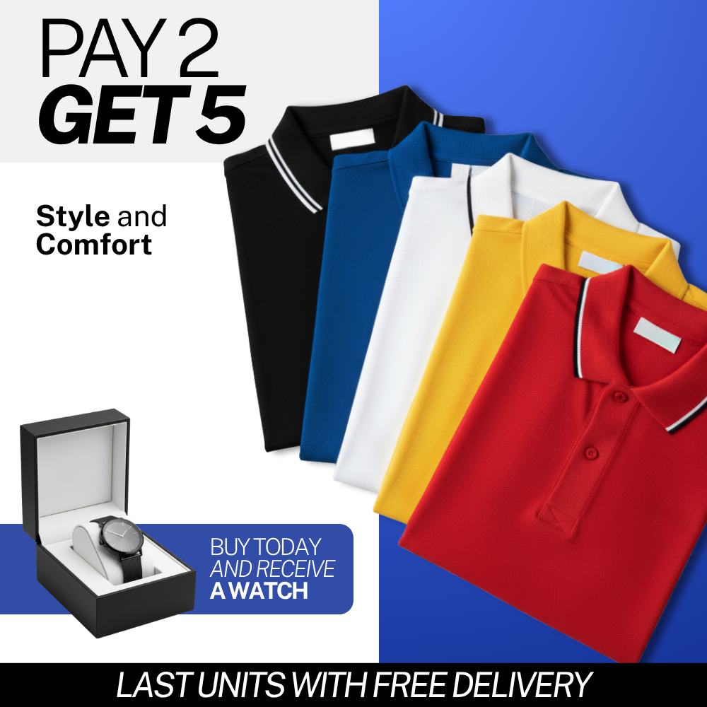 SET OF 5 ESSENTIAL POLO SHIRTS [BUY 2, GET 5] + WATCH